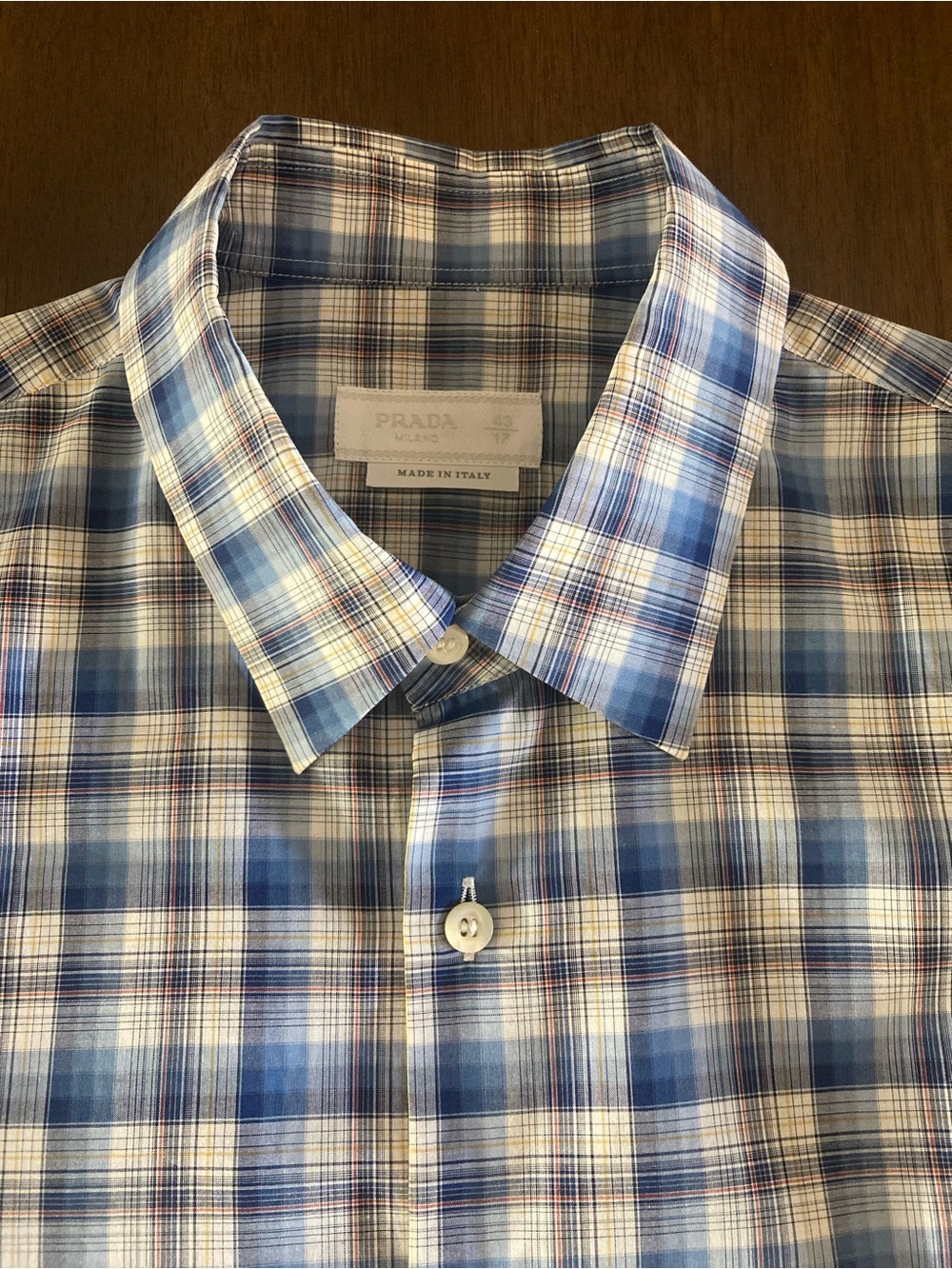 Prada Blue and White Plaid Cotton Button-Down Shirt